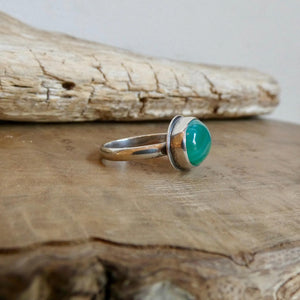 Banded Green Agate East-West oval Ring - Sterling Silver