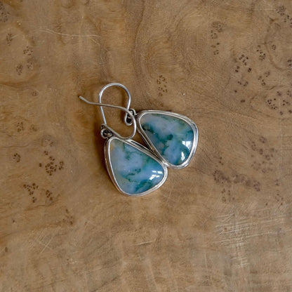 Moss Agate Sterling Silver Drop Earrings – Natural Gemstone Bezel Setting
