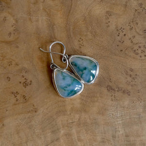 Moss Agate Sterling Silver Drop Earrings – Earthy Green Cabochons
