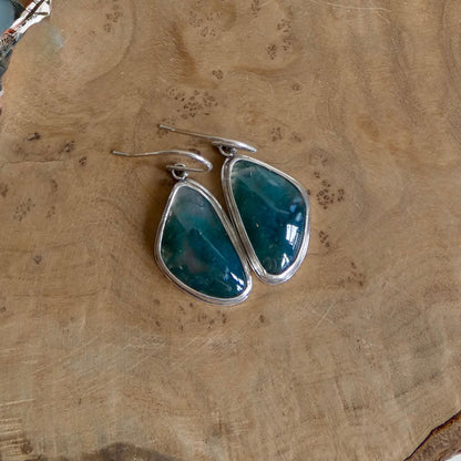 Moss Agate Sterling Silver Drop Earrings – Natural Gemstone Bezel Setting