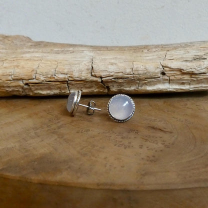 Chalcedony Posts - Blue Stud Earrings - .925 Sterling Silver