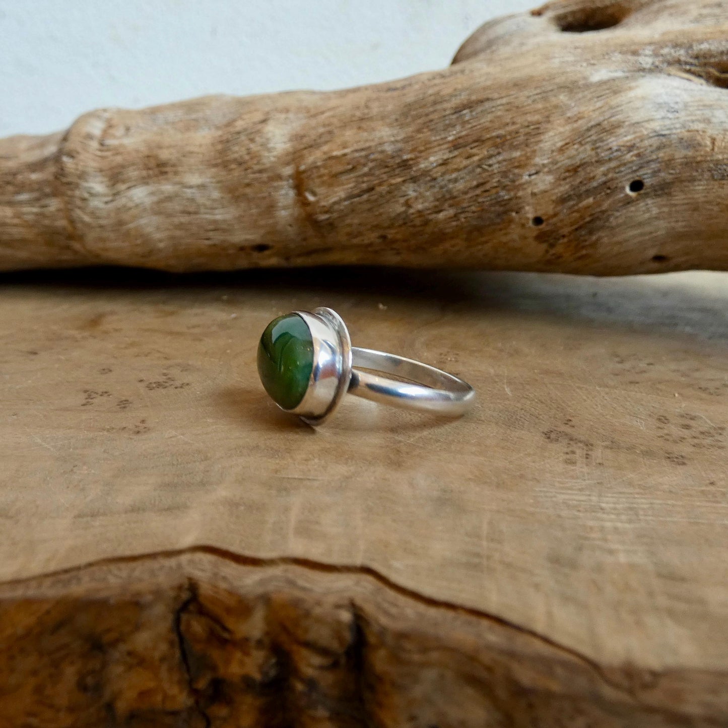 Nephrite Jade Ring - Green East West Oval Ring -.925 Sterling Silver