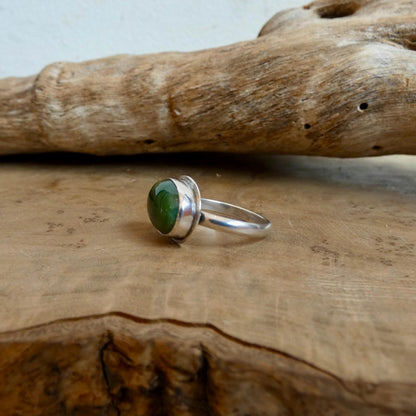 Nephrite Jade Ring - Green East West Oval Ring -.925 Sterling Silver