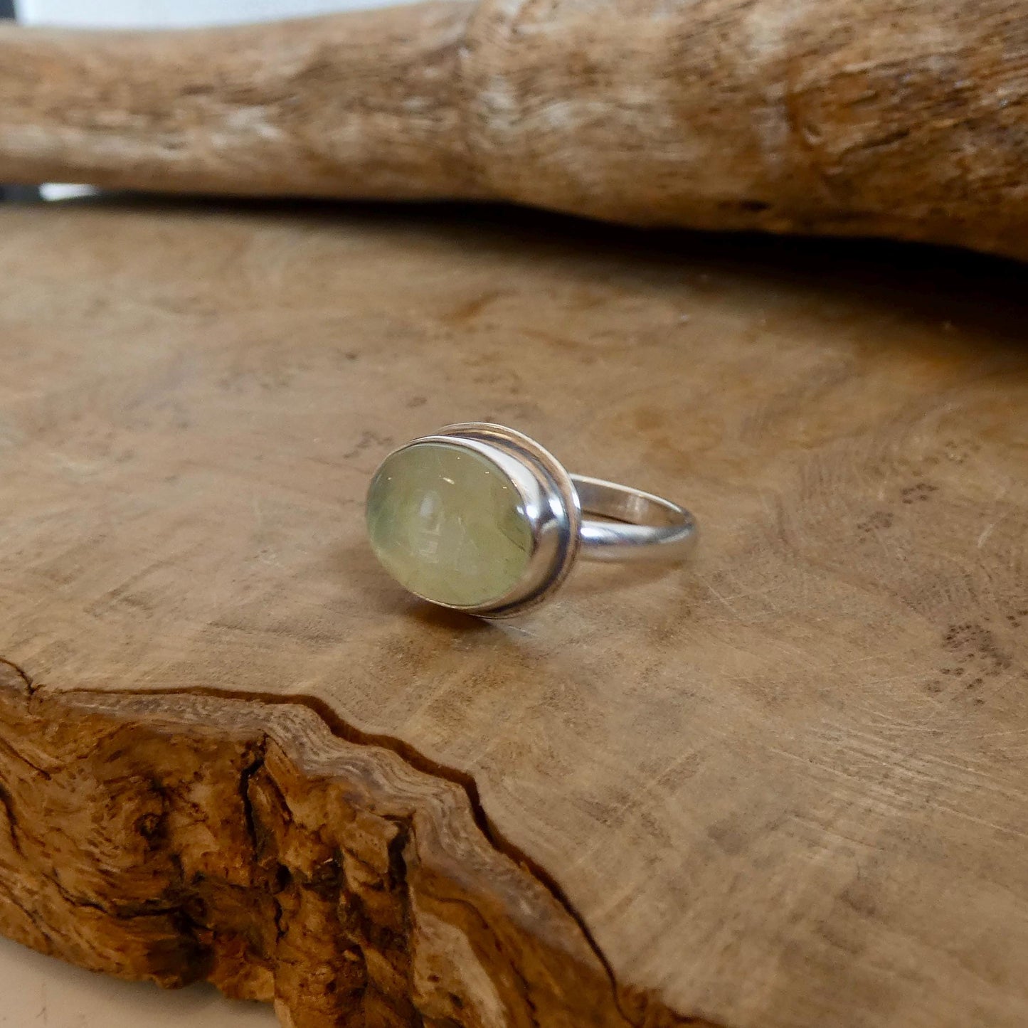 Green Prehnite Quartz East West Oval Ring - Silversmith Ring