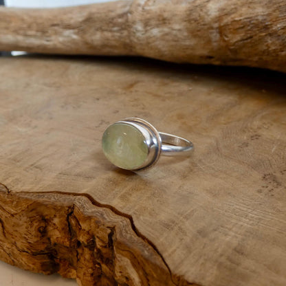 Green Prehnite Quartz East West Oval Ring - Silversmith Ring
