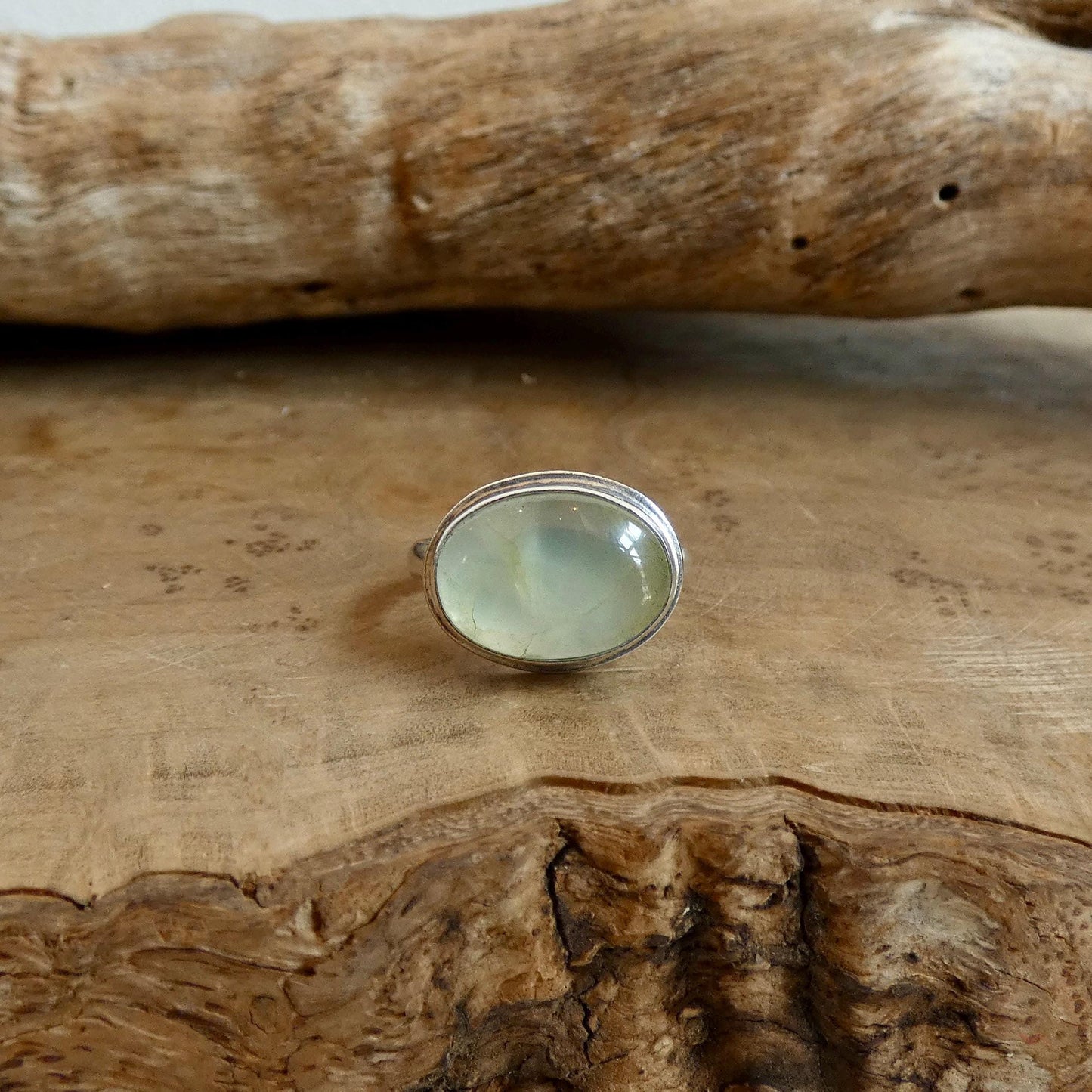 Green Prehnite Quartz East West Oval Ring - Silversmith Ring