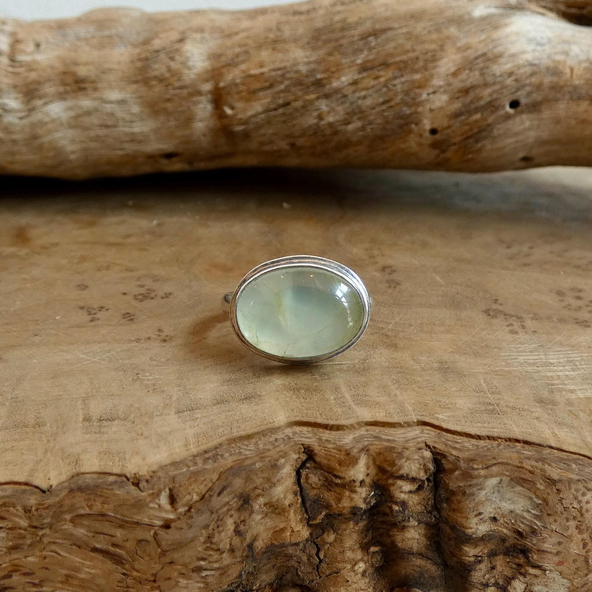 Green Prehnite Quartz East West Oval Ring - Silversmith Ring