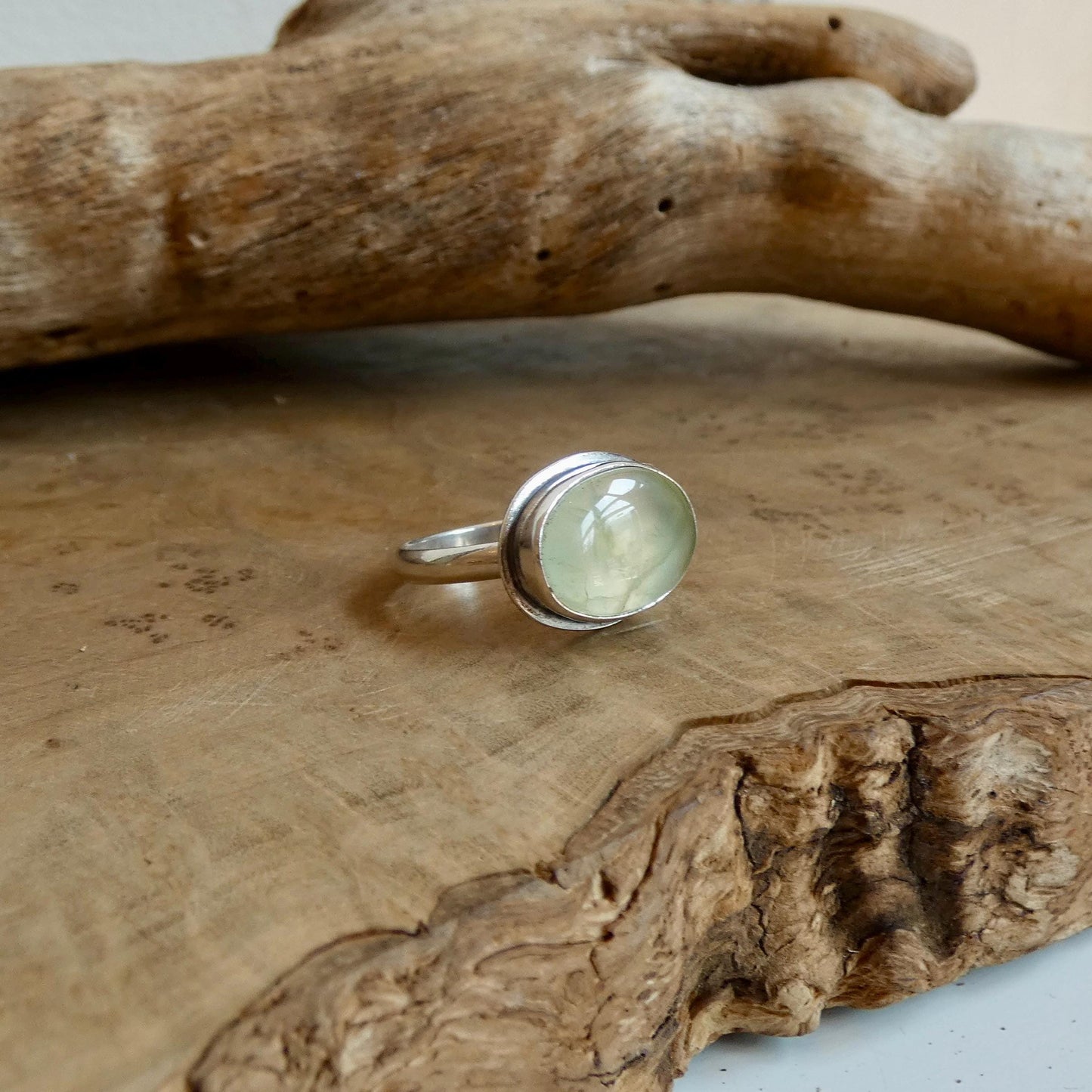 Green Prehnite Quartz East West Oval Ring - Silversmith Ring