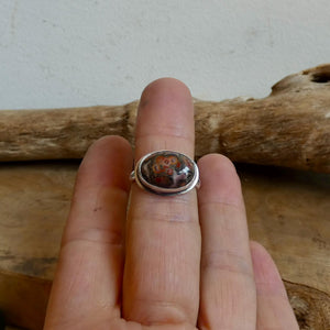 Leopardskin Jasper East West Oval Ring – Handmade Boho Statement Ring