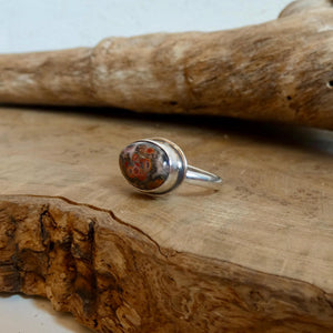 Leopardskin Jasper East West Oval Ring – Handmade Boho Statement Ring