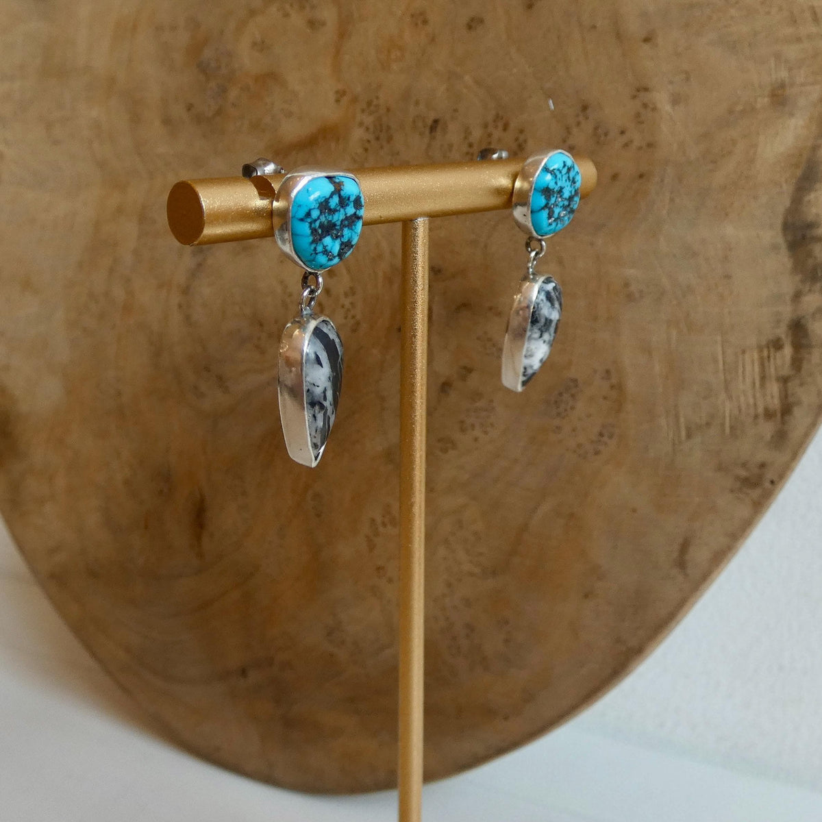 Sterling Silver White Buffalo and Kingman Turquoise Drop Earrings – Choose Your Pair