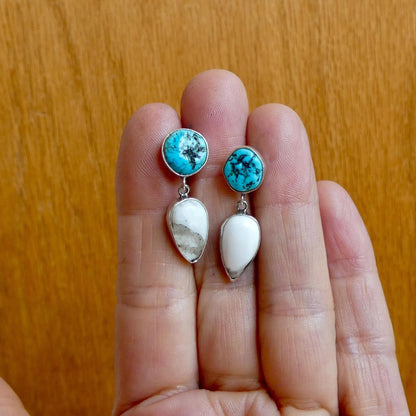 Sterling Silver White Buffalo and Kingman Turquoise Drop Earrings – Choose Your Pair