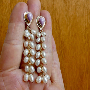 Phosphosiderite Earrings 14KT Gold - Pearl long drops "drapes" earrings - Violet Color