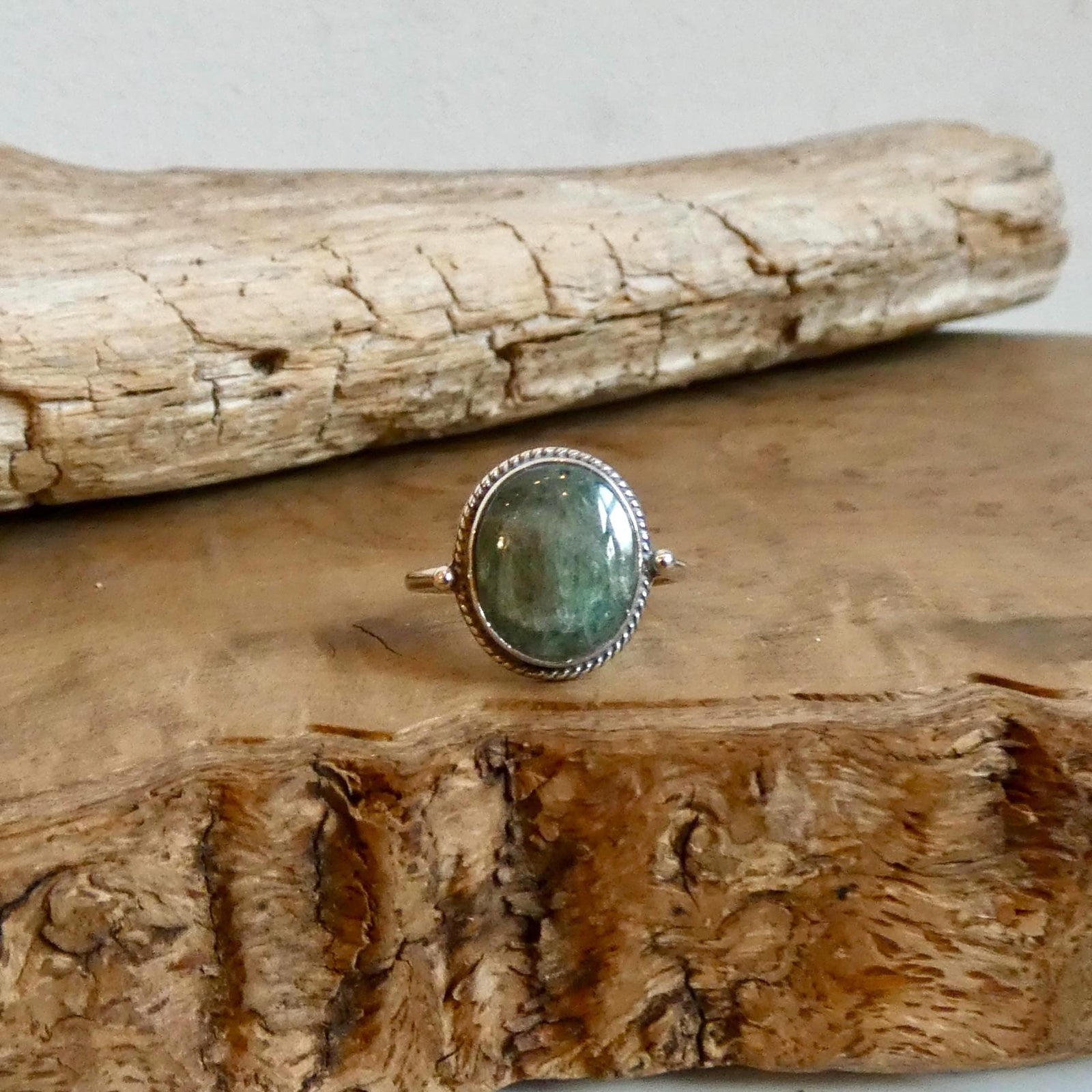 Green Kyanite Delica Ring - Sterling Silver Ring - Choose your Size