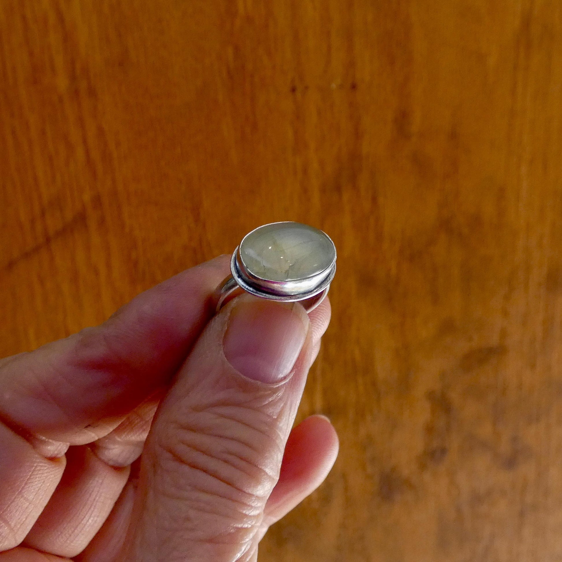 Green Prehnite Quartz East West Oval Ring - Silversmith Ring