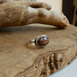 Leopardskin Jasper East West Oval Ring – Handmade Boho Statement Ring