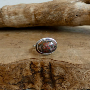 Leopardskin Jasper East West Oval Ring – Handmade Boho Statement Ring