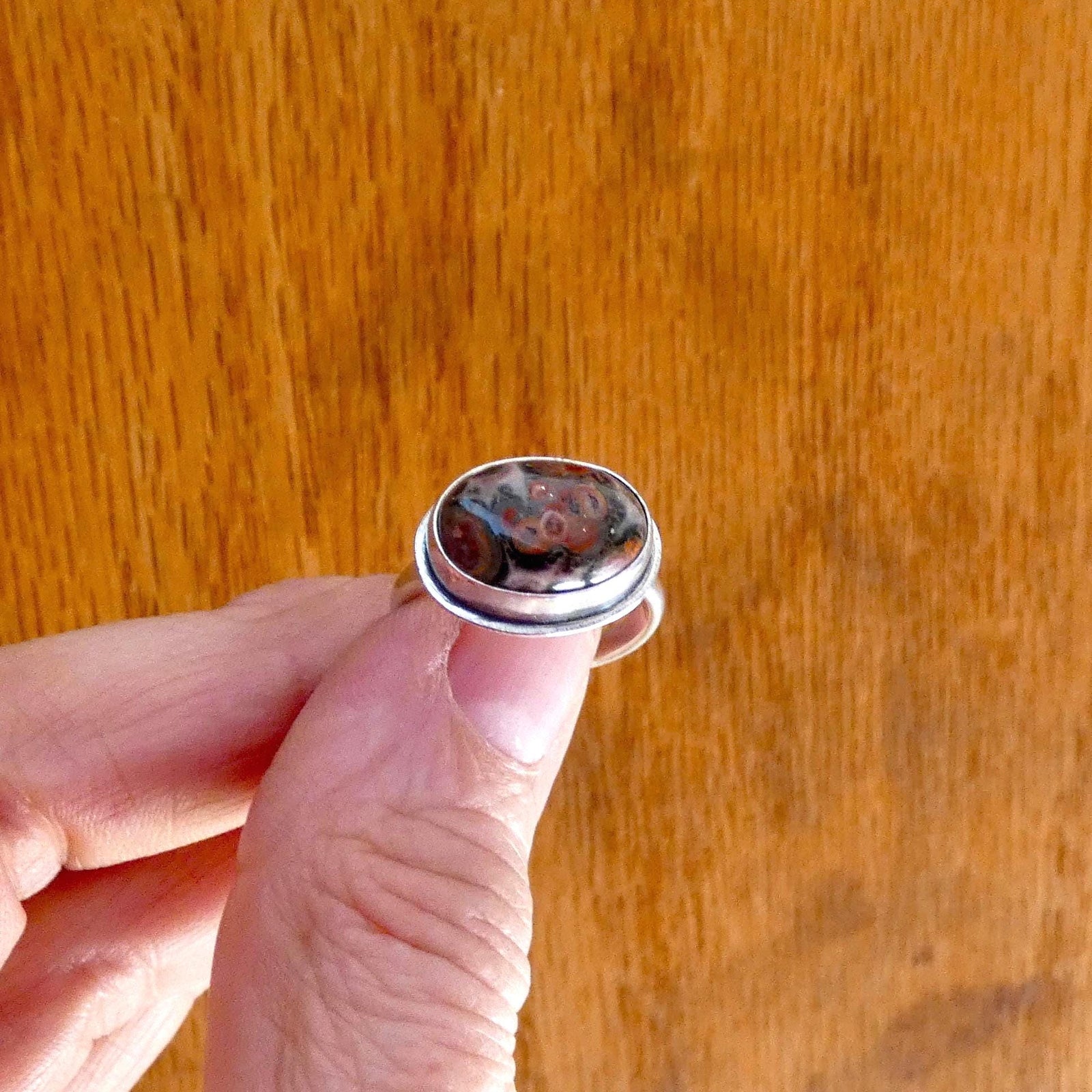 Custom Leopardskin Jasper East West Oval Ring – Handmade Boho Statement Ring