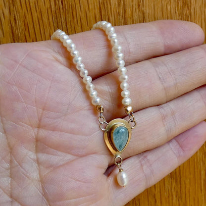 Aquamarine Necklace in 14 KT Gold - Pearl necklace