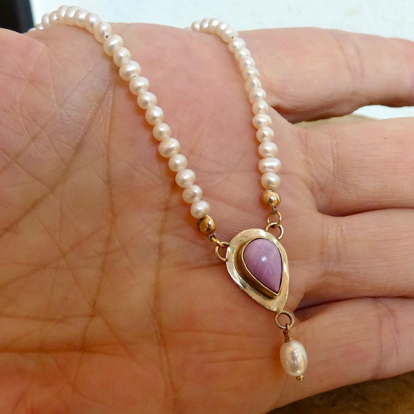 Phosphosiderite Necklace in 14 KT Gold - Pearl necklace