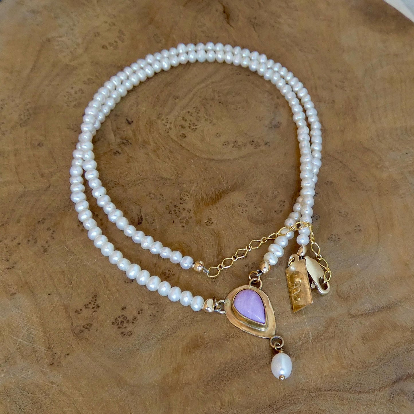 Phosphosiderite Necklace in 14 KT Gold - Pearl necklace
