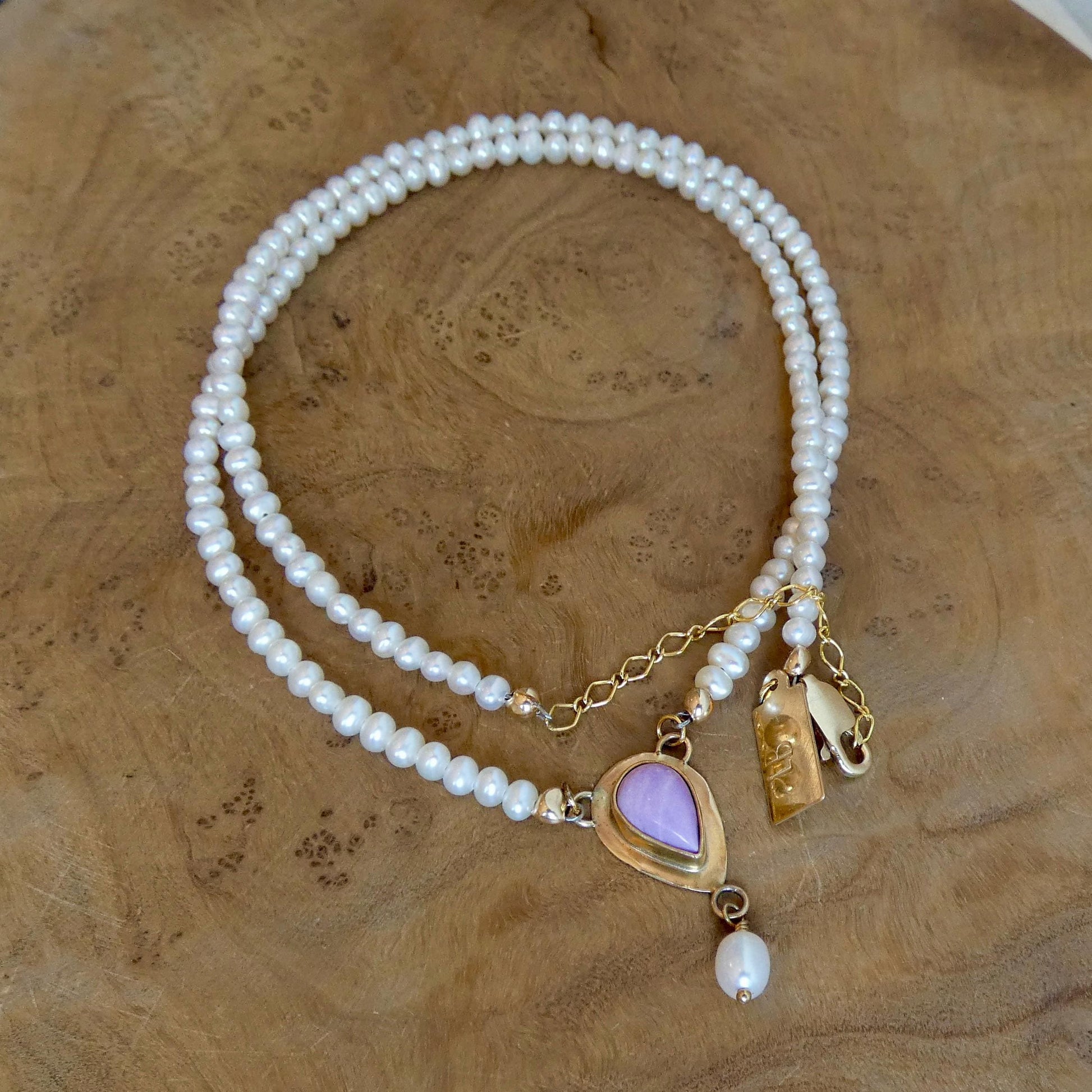 Phosphosiderite Necklace in 14 KT Gold - Pearl necklace