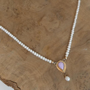Phosphosiderite Necklace in 14 KT Gold - Pearl necklace
