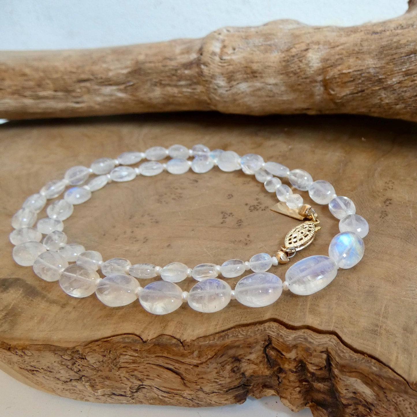 Rainbow Moonstone and Pearl Beaded Necklace - Graduated Beads