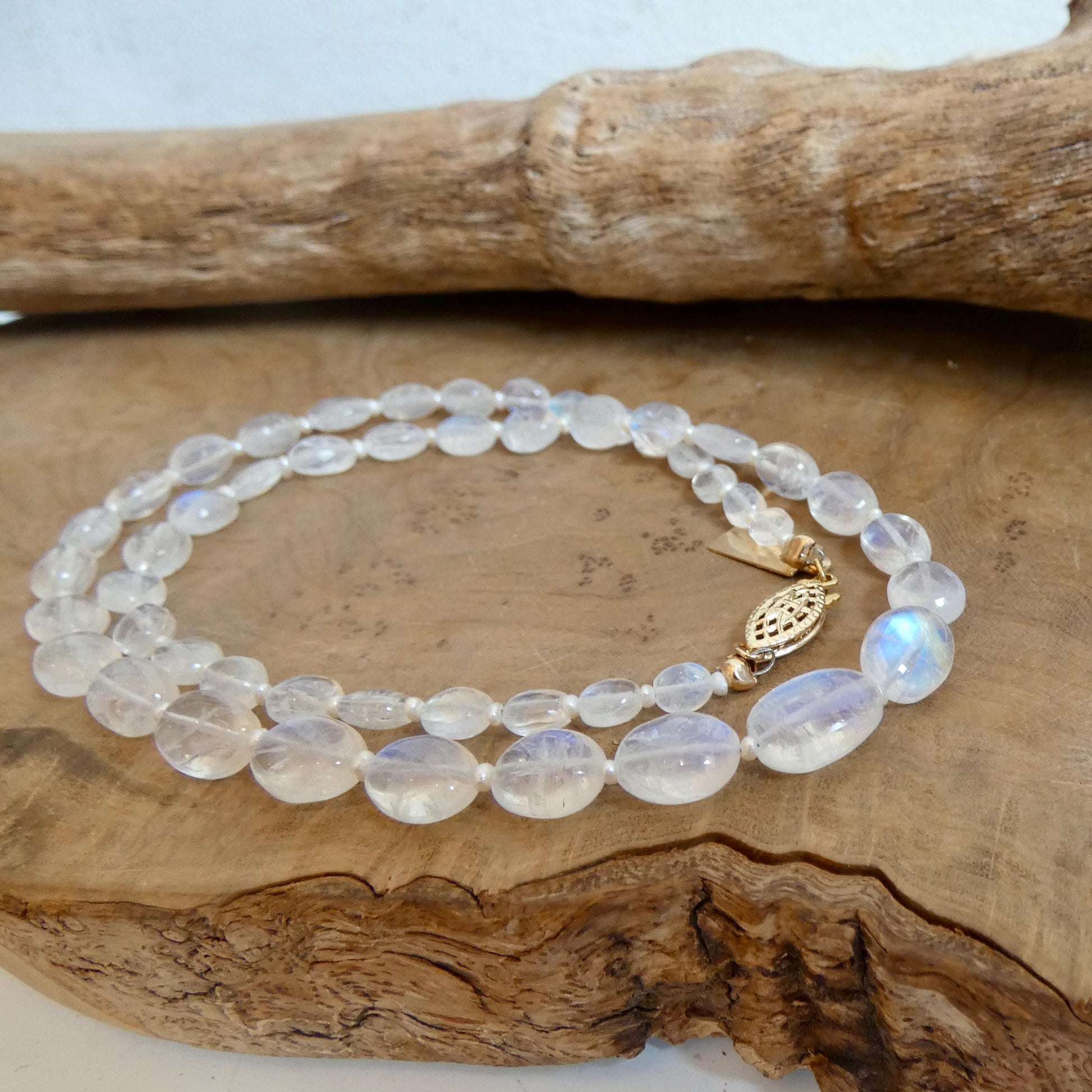 Rainbow Moonstone and Pearl Beaded Necklace - Graduated Beads