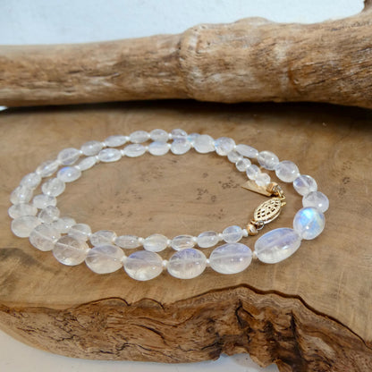 Rainbow Moonstone and Pearl Beaded Necklace - Graduated Beads