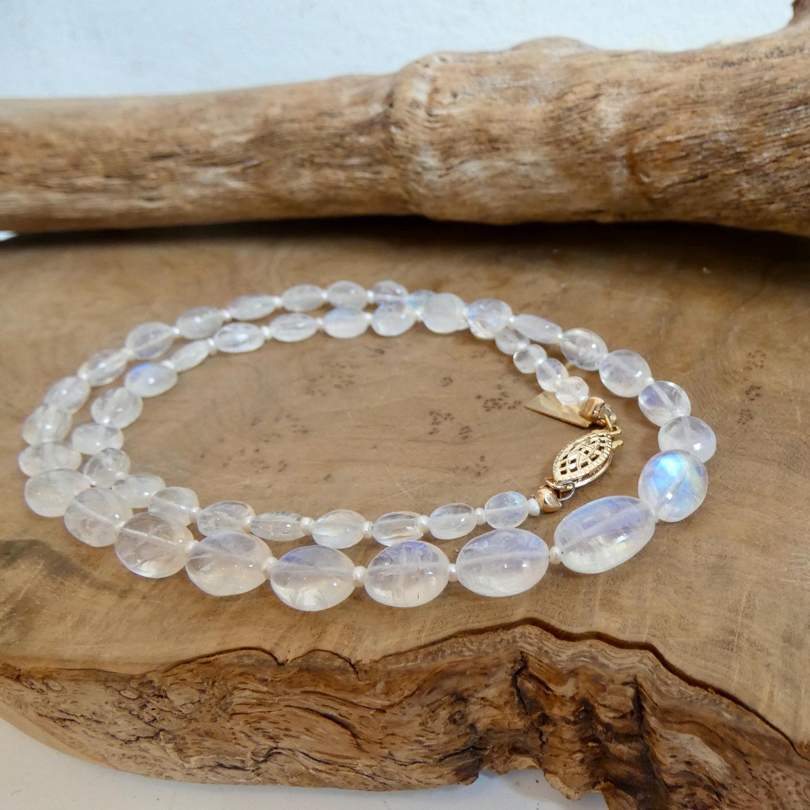 Rainbow Moonstone and Pearl Beaded Necklace - Graduated Beads