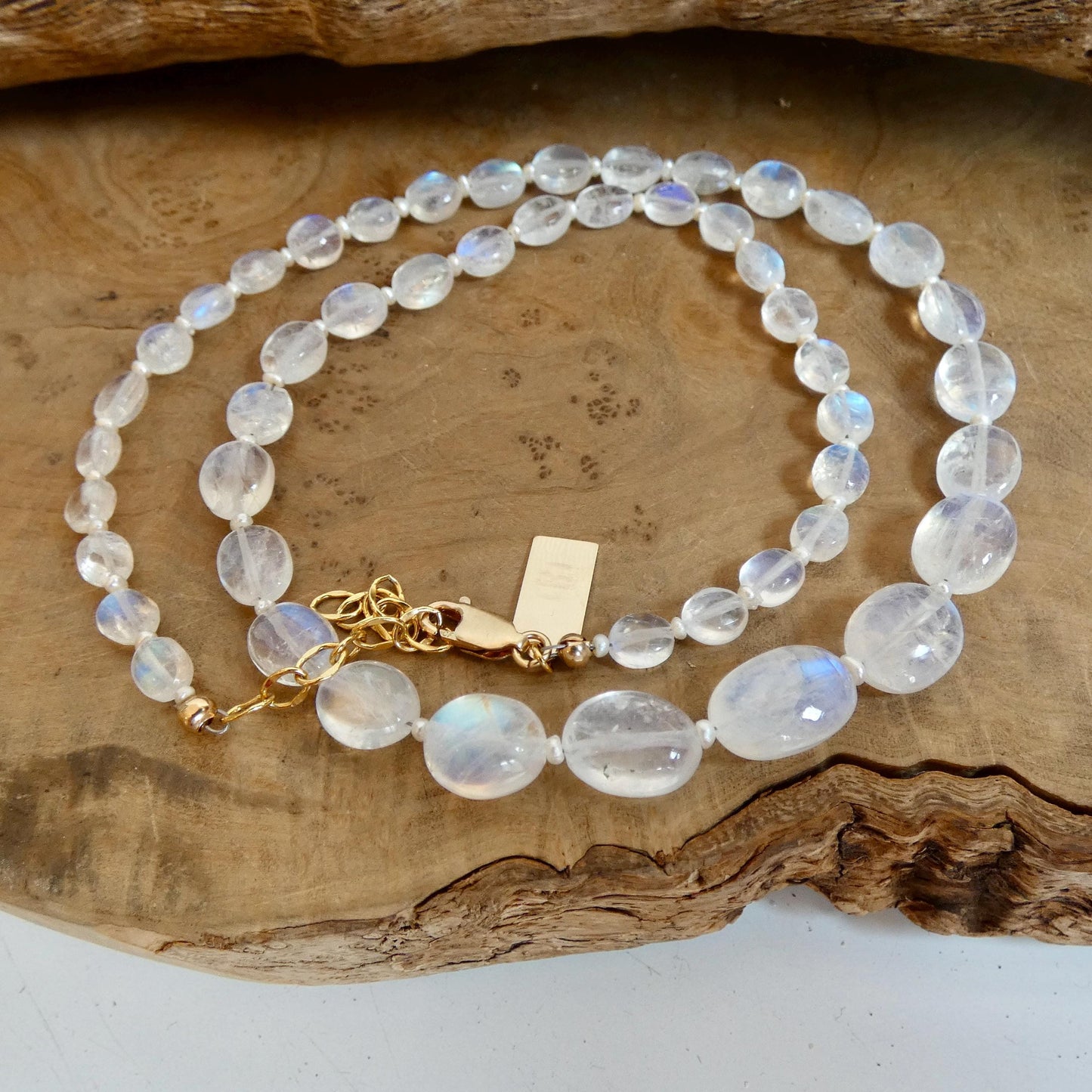 Rainbow Moonstone and Pearl Beaded Necklace - Graduated Beads