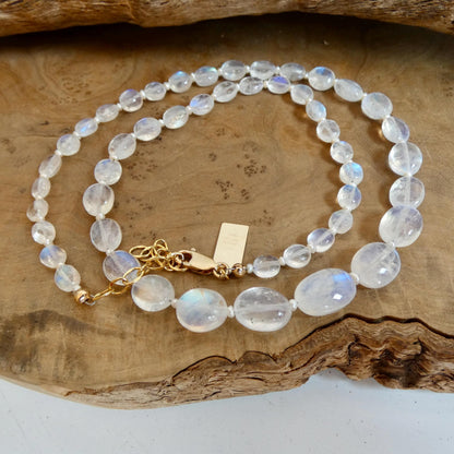 Rainbow Moonstone and Pearl Beaded Necklace - Graduated Beads