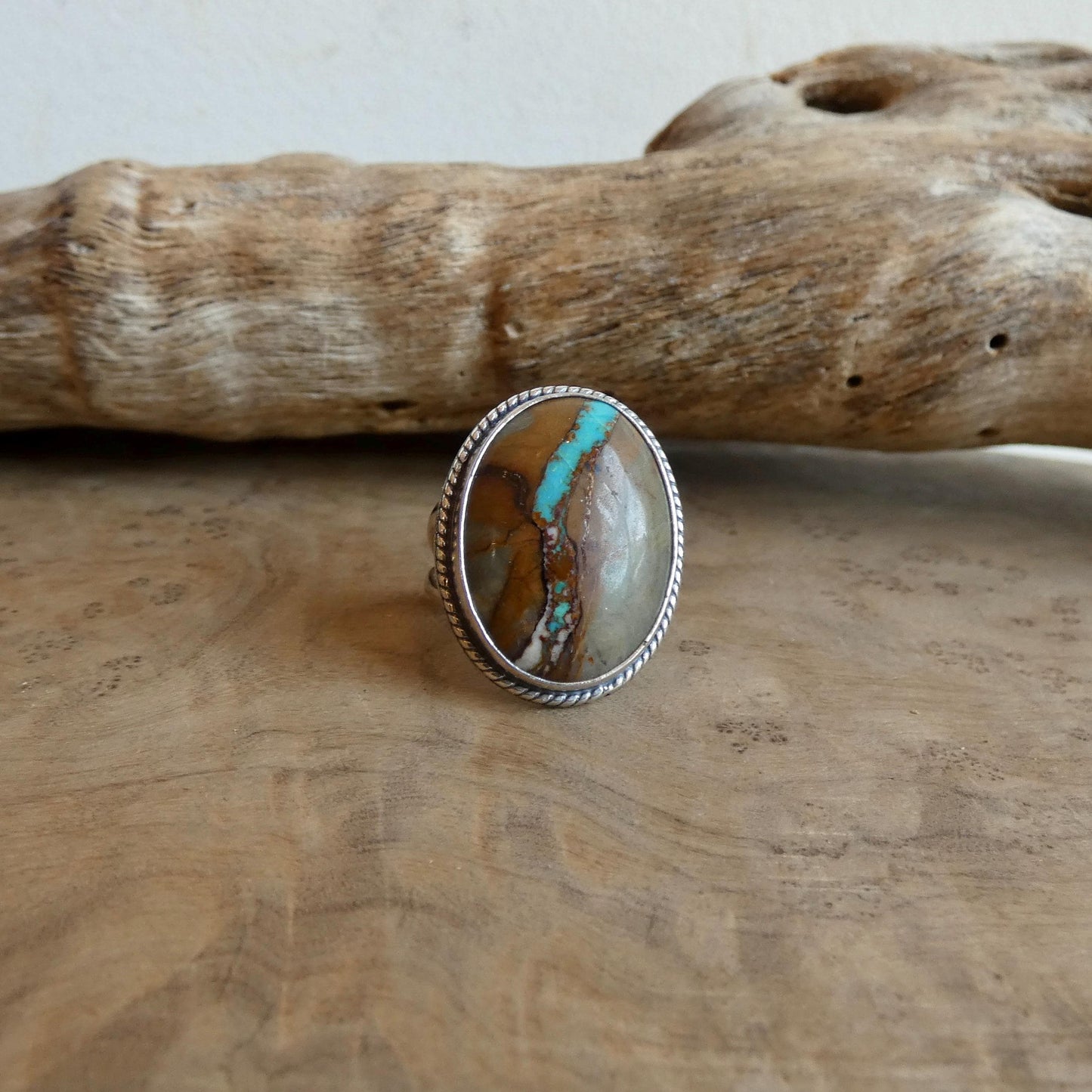 Royston Ribbon Turquoise Ring - Choose your Size - Nevada Boulder