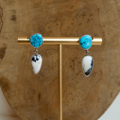 Sterling Silver White Buffalo and Kingman Turquoise Drop Earrings – Choose Your Pair
