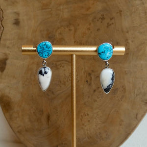 Sterling Silver White Buffalo and Kingman Turquoise Drop Earrings – Choose Your Pair