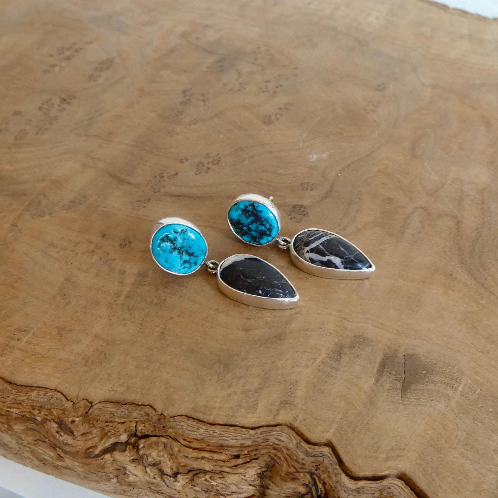 Sterling Silver White Buffalo Kingman Turquoise Drop Earrings – Choose Your Pair