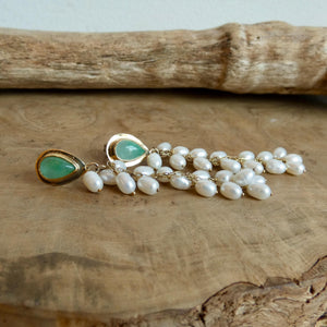 Luxury Jade Earrings with Freshwater Pearl Drapes - 14 KT Gold