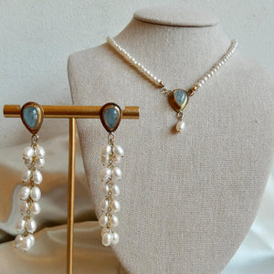 Aquamarine Necklace in 14 KT Gold - Pearl necklace