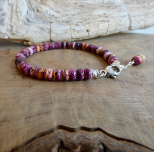 Purple Spiny Oyster Beaded Bracelet - .925 Sterling Silver