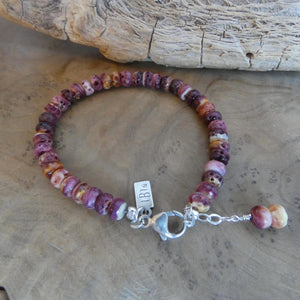 Purple Spiny Oyster Beaded Bracelet - .925 Sterling Silver