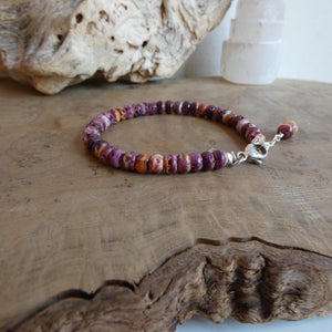 Purple Spiny Oyster Beaded Bracelet - .925 Sterling Silver