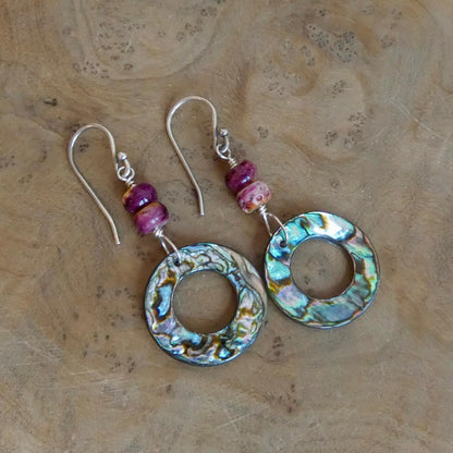 Purple Spiny Oyster Shell and Abalone Earrings- .925 Sterling Silver