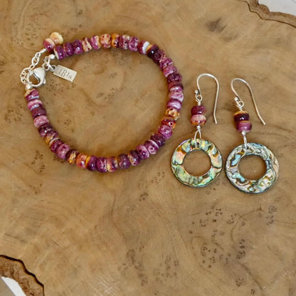 Purple Spiny Oyster Shell and Abalone Earrings- .925 Sterling Silver