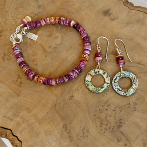 Purple Spiny Oyster Shell and Abalone Earrings- .925 Sterling Silver