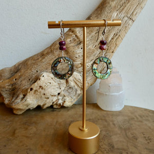 Purple Spiny Oyster Shell and Abalone Earrings- .925 Sterling Silver