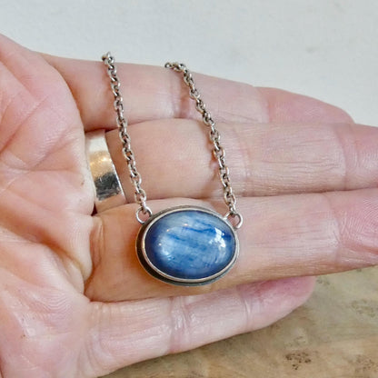 Blue Kyanite East West Pendant - Sterling Silver