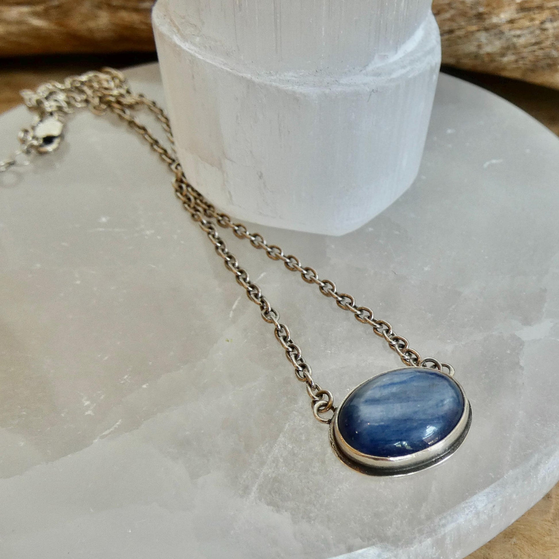 Blue Kyanite East West Pendant - Sterling Silver