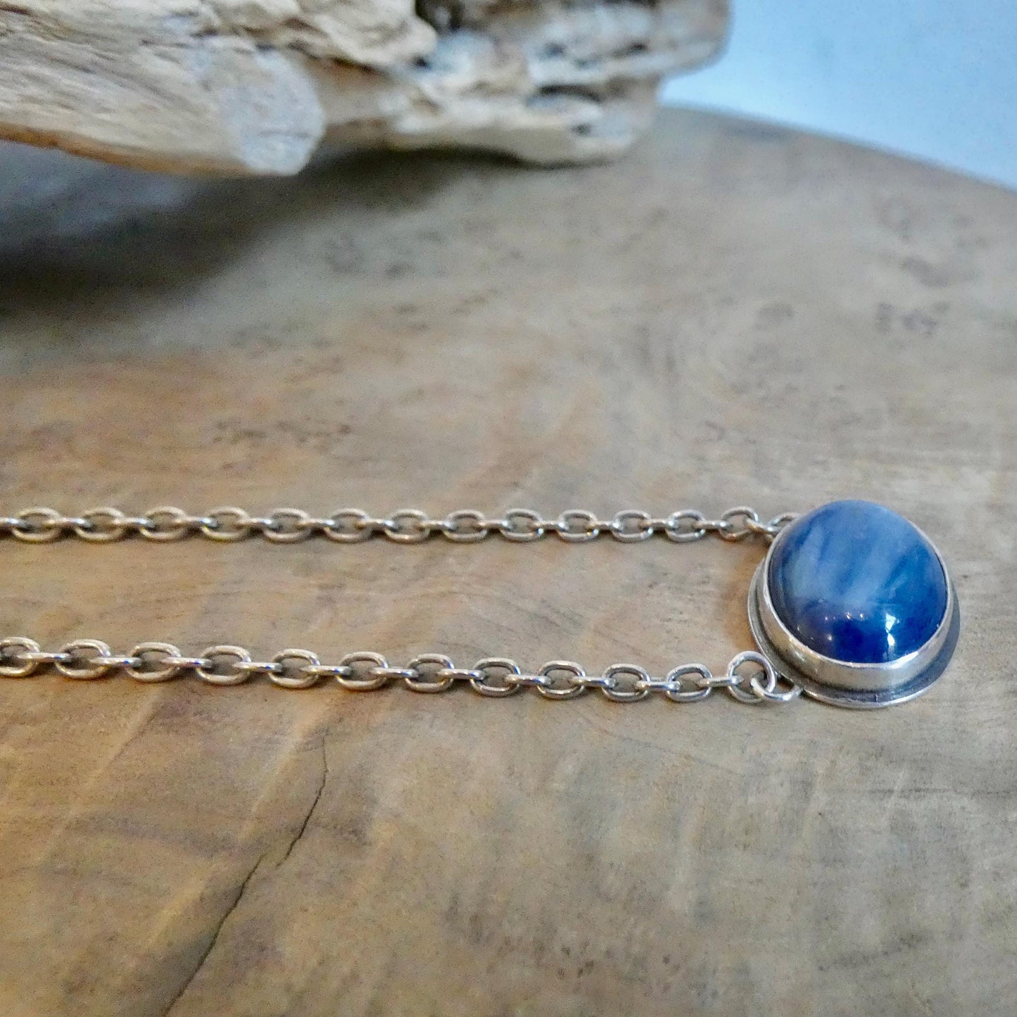 Blue Kyanite East West Pendant - Sterling Silver