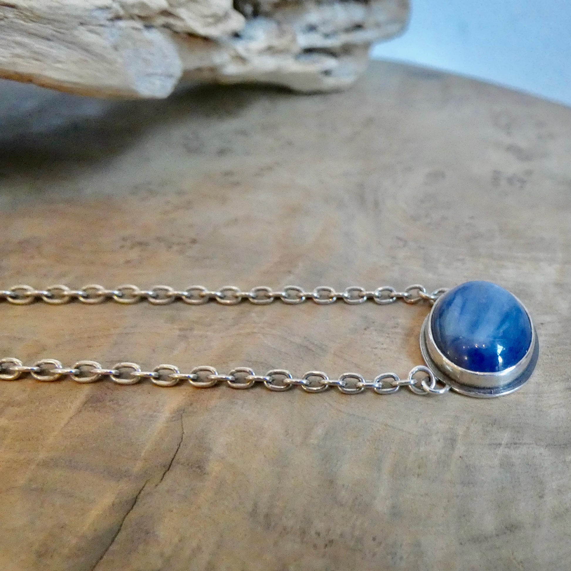 Blue Kyanite East West Pendant - Sterling Silver
